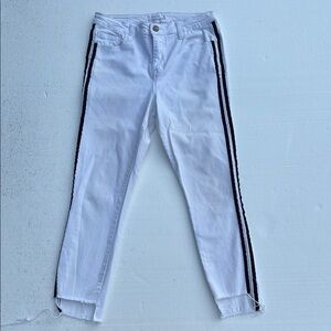 Cello Jeans Mid Rise Step Hem White Stretchy Crop Skinny Jeans w Tuxedo Ribbon